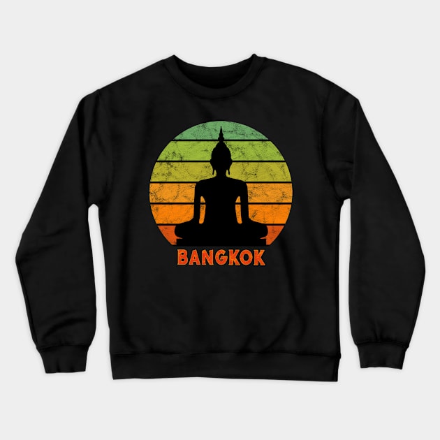 Bangkok Buddha Silhouette On A Rainbow Of Sunset Colors Crewneck Sweatshirt by VintCam